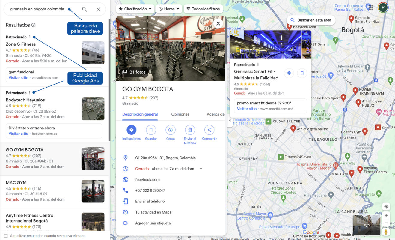 ficha de google mi negocio de gimnasio