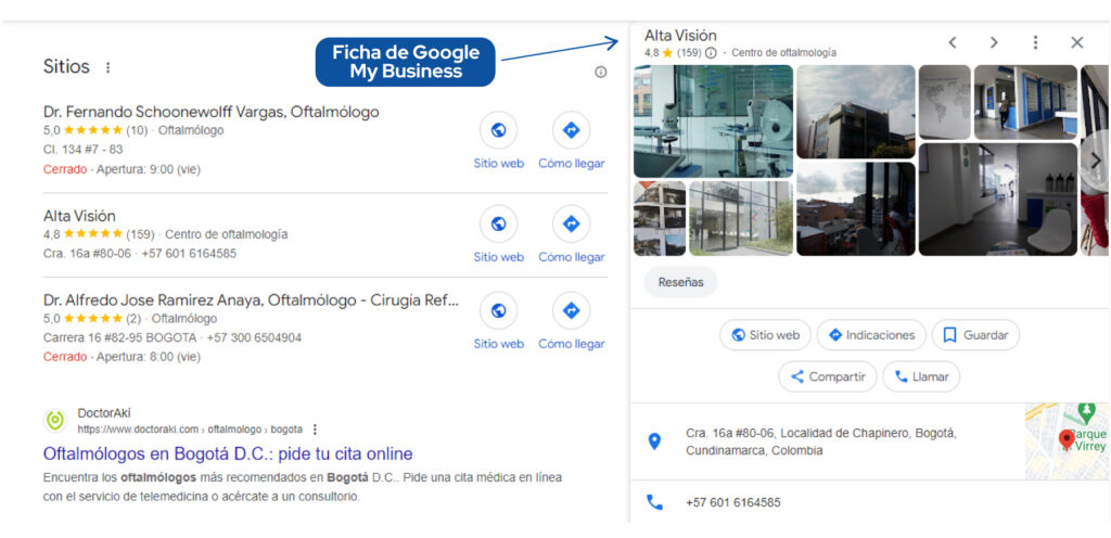 ficha de google mi negocio centro oftalmologico