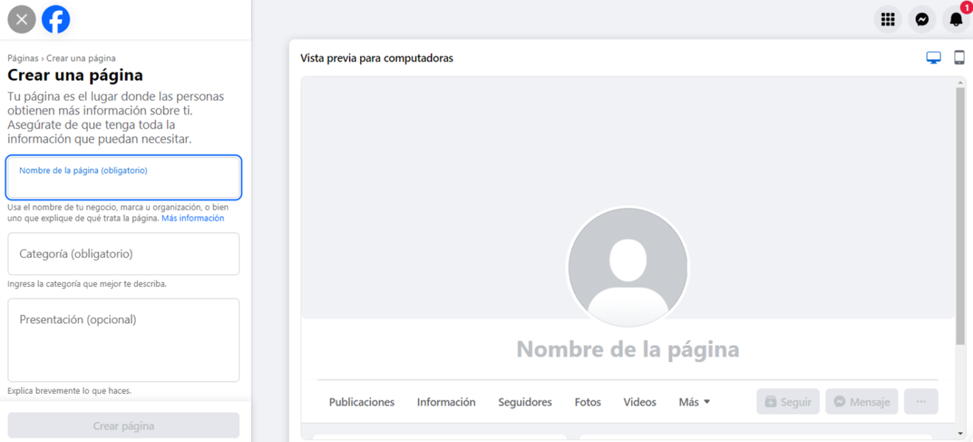 crear una pagina en facebook