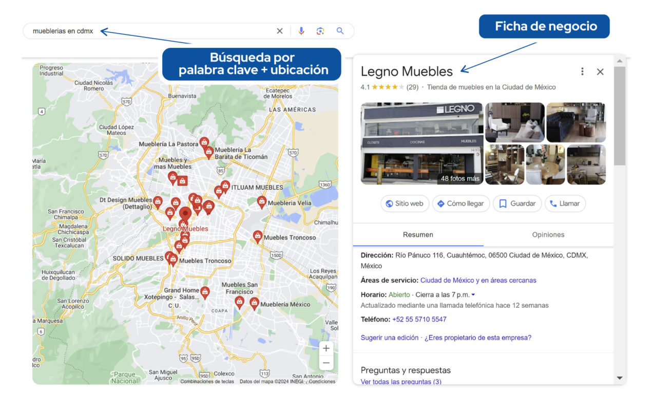 busqueda en mapas de muebleria google mi negocio