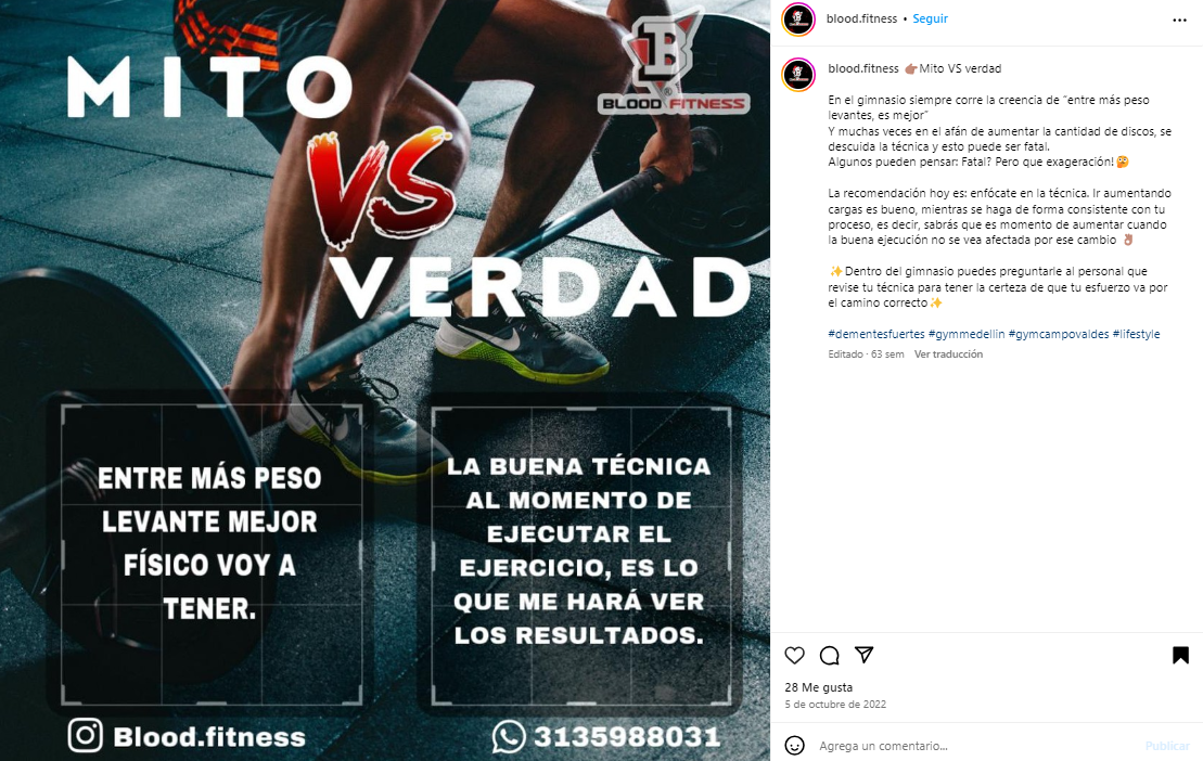 redes sociales de gimnasio