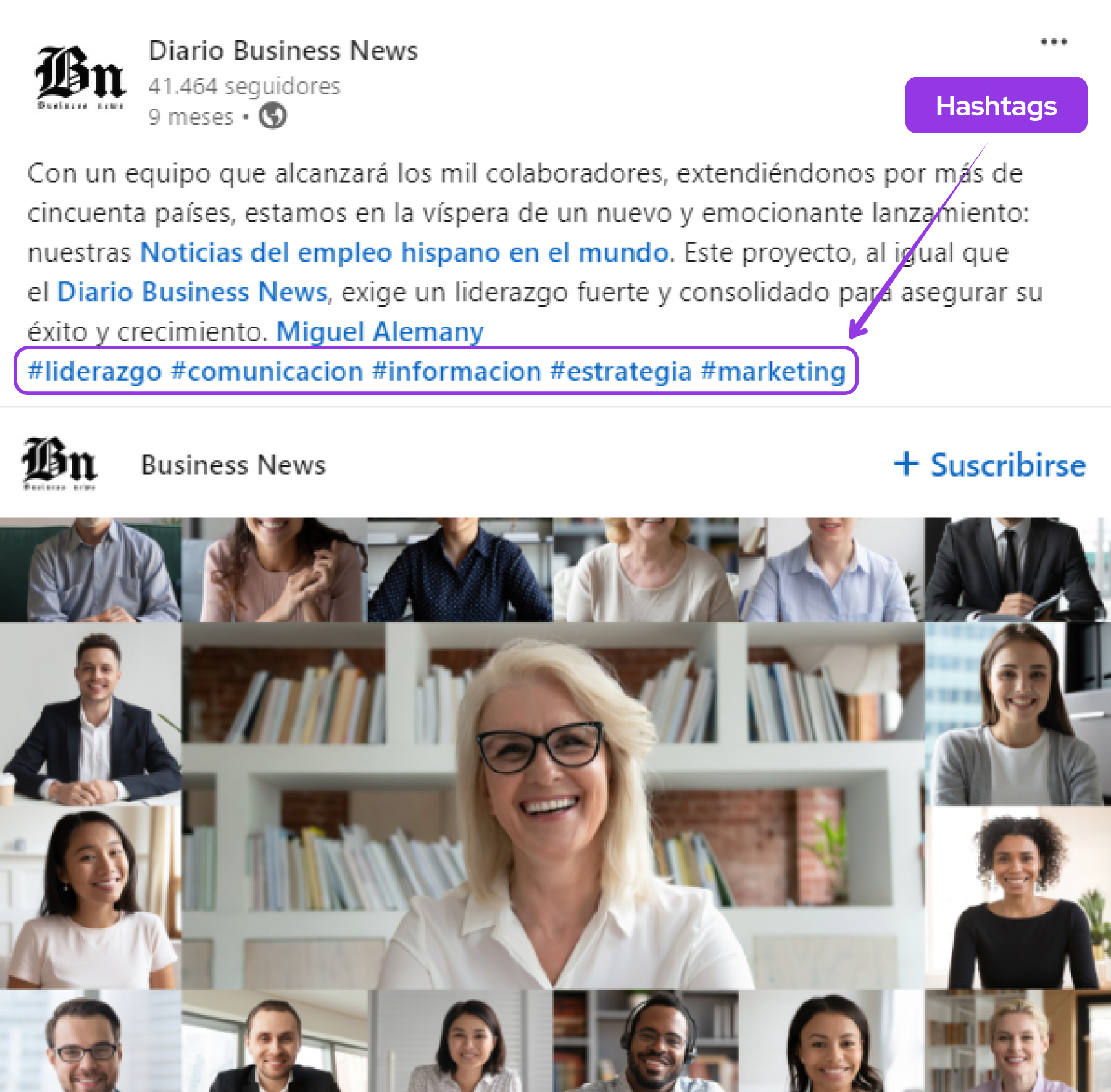 ejemplo de hashtags en linkedin